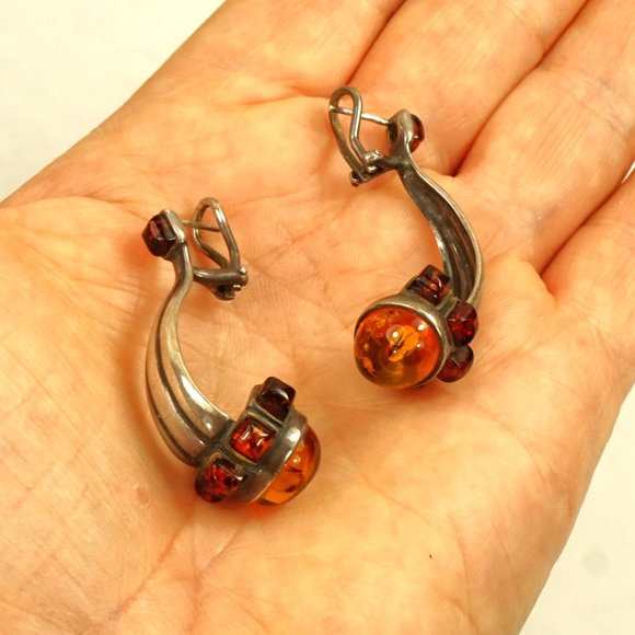 OOAK AMBER 925 SILVER HUGGIE EARRINGS with OMEGA BACKINGS, UNIQUE GIFT FOR WOMEN - Picture 9 of 12